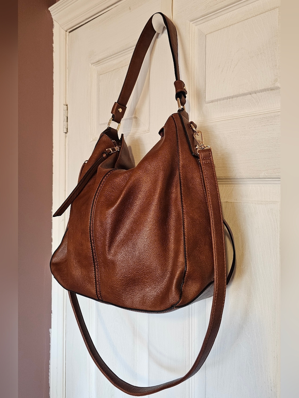 Brown Slouchy Hobo Bag • Multi Pocket • Convertible Shoulder Crossbody